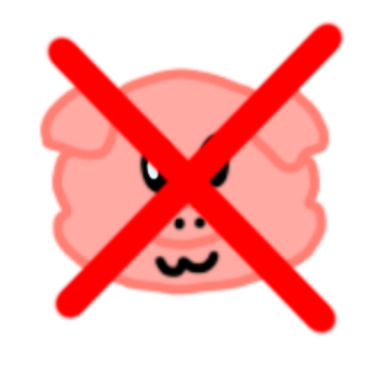 : A drawing of a pigs face with a large red ‘X’ over it